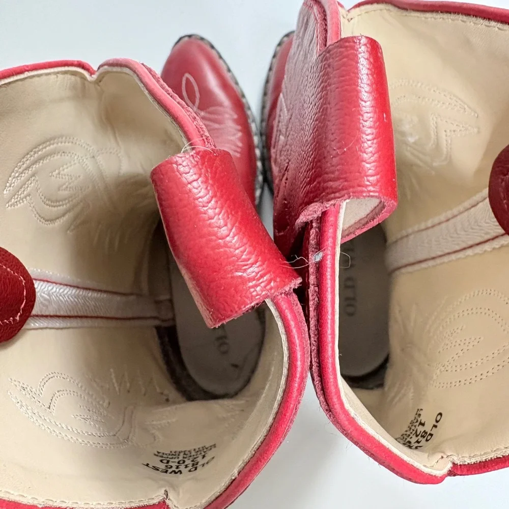 Old West Kids Red Leather Western Cowboy Boots 8116 Size 12 D